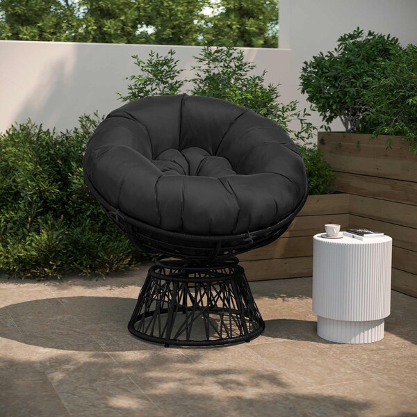 Flash Furniture Bowie Comfort Series Black Swivel Patio Chair with Black Cushion JE-5101W-BK-GG - main